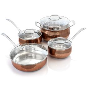 9 Piece Stainless Steel Cookware Set - Copper