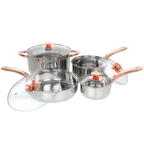 8 Piece Stainless Steel Cookware Set with Rose Gold Handles