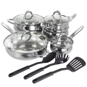 12 Piece Stainless Steel Belly Shaped Cookware Set with Kitchen Tools