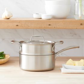 2-quart Premium Stainless Steel Saucepan with Steamer Insert and lid