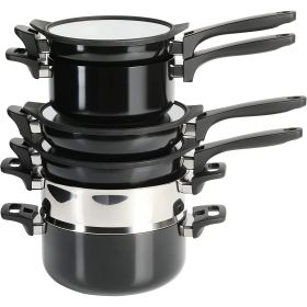 9 Piece Stackable Cookware Set - Black