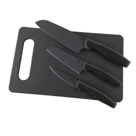 4 Piece Cutlery Knife Set with Cutting Board in Black