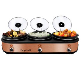 Triple 2.5 Quart Slow Cooker and Buffet Server in Brushed Copper and Black