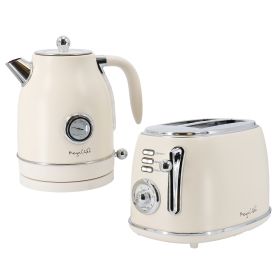 MegaChef 1.7 Liter Electric Tea Kettle and 2 Slice Toaster Combo - Matte Cream