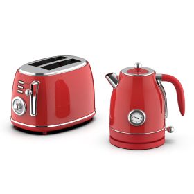 1.7 Liter Electric Tea Kettle and 2 Slice Toaster Combo - Red