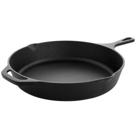 12 Inch Round Preseasoned Cast Iron Frying Pan - Black