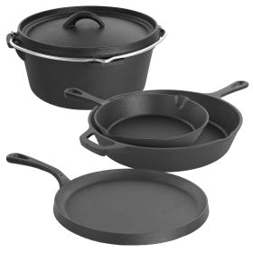 Pre-Seasoned Cast Iron 5-Piece Kitchen Cookware Pot and Pan Set,