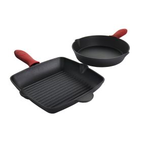 Pre-Seasoned 4 Piece Cast Iron Pan Set with Silicone Handles