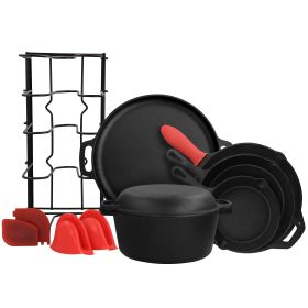 12 Piece Round Pre Seasoned Cast Iron Cookware Set