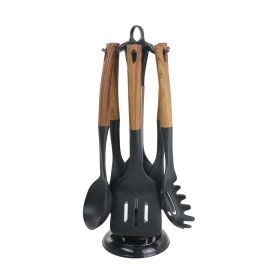 Set of 7 Nylon Cooking Utensils - Wood Design