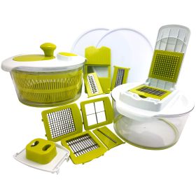 10-in-1 Multi-Use Salad Spinning Slicer, Dicer and Chopper with Storage Lids