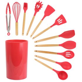 Silicone Cooking Utensils With Wood Handles 12 pc Set Red