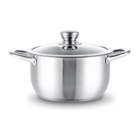 5QT Stock Pot with Tempered Glass Lid and Double Handles  - Stainless Steel