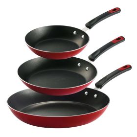 3 Pk Aluminum Nonstick Fry Pans - Metallic Red