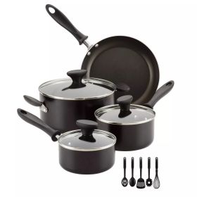 12pc Nonstick Aluminum Cookware Set with Tools - Black