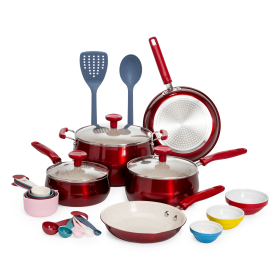 Ceramic 23 Piece Non-Stick Aluminum Cookware Set - Red