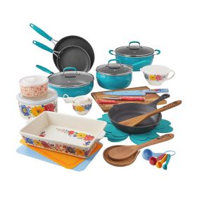 Brilliant Blooms 38-Piece Cookware Set - Teal