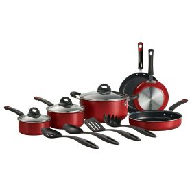 13 Pc Enamel Nonstick Cookware Set - Metallic Red