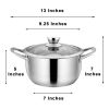 5QT Stock Pot with Tempered Glass Lid and Double Handles  - Stainless Steel