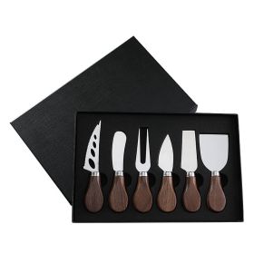 Walnut Wooden Handle Boxed Cheese Knife Set (Option: HF201BH Steel 6 Piece Set)