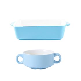 Ceramic Baking Bowl Tableware Combination Set of 2 (Option: Blue-Q2 piece set)