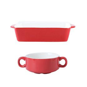 Ceramic Baking Bowl Tableware Combination Set of 2 (Option: Red-Q2 piece set)