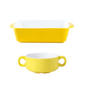 Ceramic Baking Bowl Tableware Combination Set of 2 (Option: Yellow-Q2 piece set)