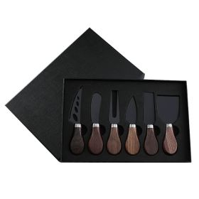 Walnut Wooden Handle Boxed Cheese Knife Set (Option: HF201BH Black 6 Piece Set)