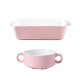 Ceramic Baking Bowl Tableware Combination Set of 2 (Option: Pink-Q2 piece set)