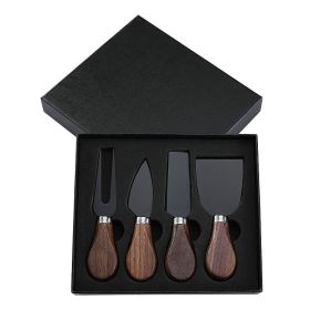 Walnut Wooden Handle Boxed Cheese Knife Set (Option: HF201BH Black 4 Piece Set)