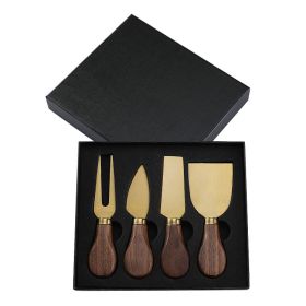 Walnut Wooden Handle Boxed Cheese Knife Set (Option: HF201BH Gold 4 Piece Set)