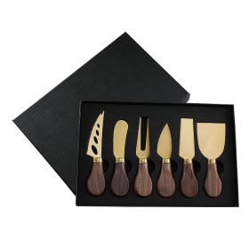 Walnut Wooden Handle Boxed Cheese Knife Set (Option: HF201BH Gold 6 Piece Set)