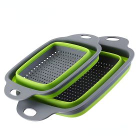 Collapsible Colander Set Of 2 (Color: Green Set (1 Large + 1 Small))