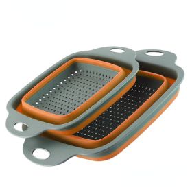 Collapsible Colander Set Of 2 (Color: Orange Set (1 Large + 1 Small))