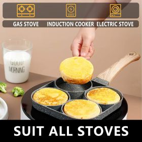 1pc Fry Pan Non Stick Pancake, Egg, Burger With Wooden Handle - 4 Holes (Quantity: 1pc)