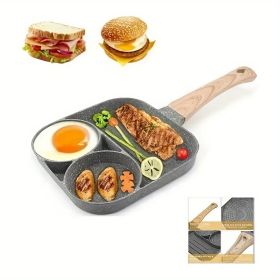 1pc Fry Pan Non Stick Pancake, Egg, Burger With Wooden Handle - 4 Holes (Quantity: 2 Hole Pan)