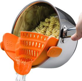 Kitchen Snap N Strain Pot Strainer (Color: Orange)