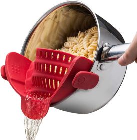 Kitchen Snap N Strain Pot Strainer (Color: Red)