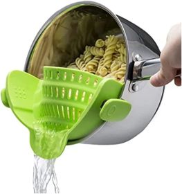 Kitchen Snap N Strain Pot Strainer (Color: Green)