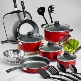 18 Piece Non-stick Cookware Set, Steel Gray (Actual Color: Red)