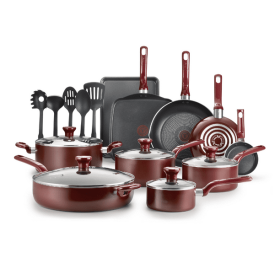 Nonstick Cookware, 20 Piece Set - Grey or Red (Color: Red)