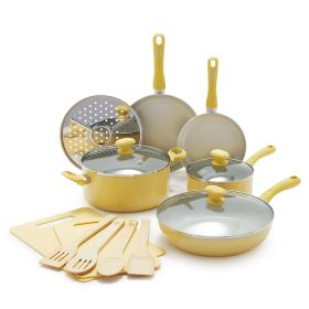 Ceramic Nonstick 15pc Set in Pink or Yellow (Color: Yellow)