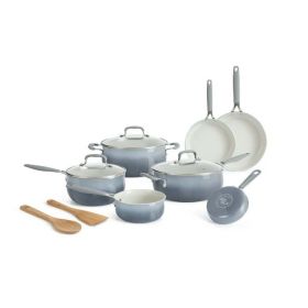 12-Pieces Porcelain Enamel Ceramic Cookware Set - Teal Or Gray (Color: gray)