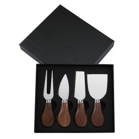 Walnut Wooden Handle Boxed Cheese Knife Set (Option: HF201BH Steel 4 Piece Set)